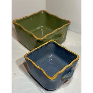 Set of 2 Nesting Wavy Edge Square Stoneware Bakeware Casserole Cookware Dishes
